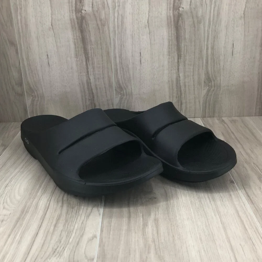 Oofos Slide Sandals Mens 13 Recovery Black Rubber Slip On Comfort Shoes